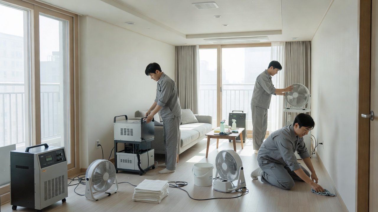 관악구 새집증후군청소 진행 중인 아파트 실내 모습