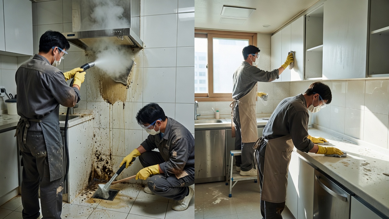아파트이사청소와 입주청소의 차이점을 나타내는 청소 장면