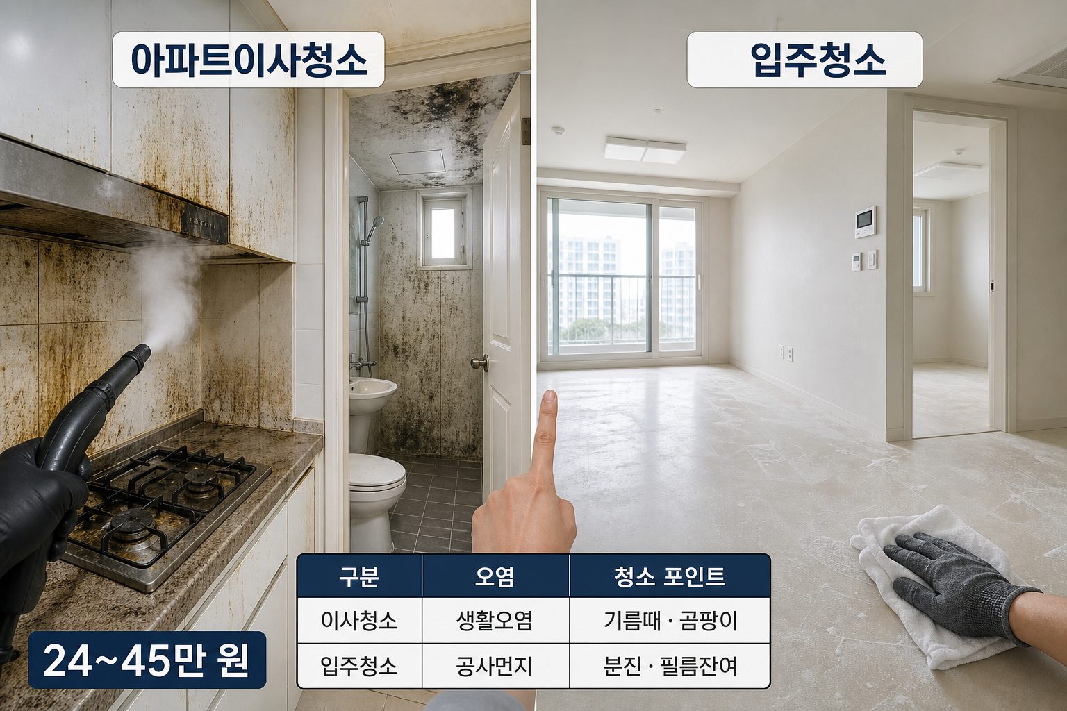 아파트이사청소와 입주후청소 차이점 및 비용