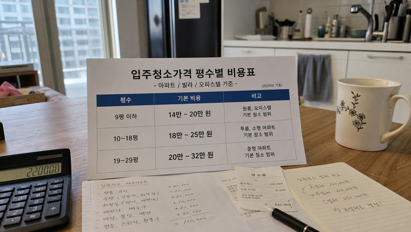 입주청소가격은 평수와 추가 요금 기준으로 어떻게 달라질까