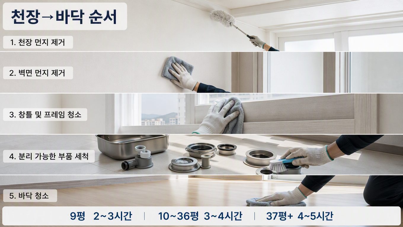 이사청소업체가 지키는 작업 순서와 소요 시간, 검수 방법