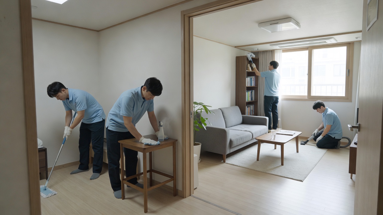 평수별 이사청소비용 차이를 보여주는 아파트 청소 현장