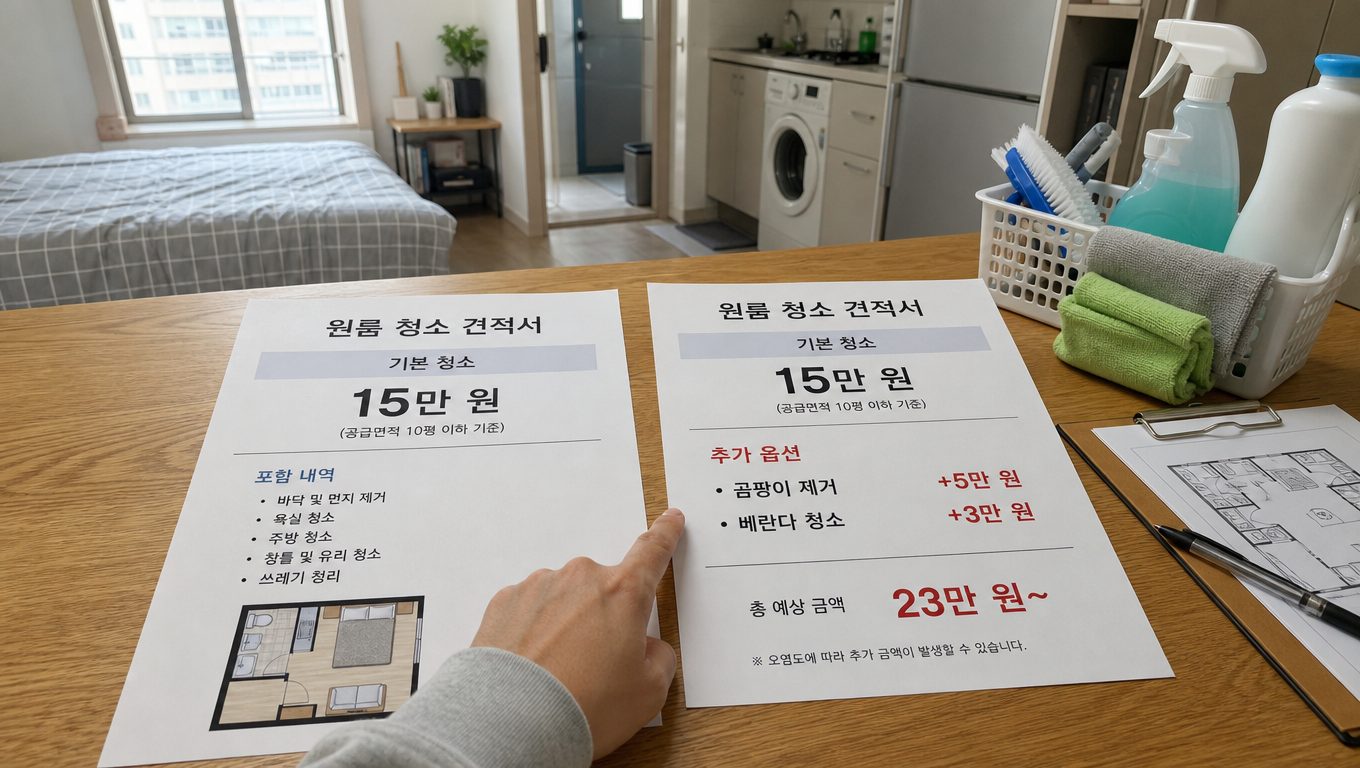 원룸입주청소 견적에서 추가금이 발생하는 경우와 비교 방법